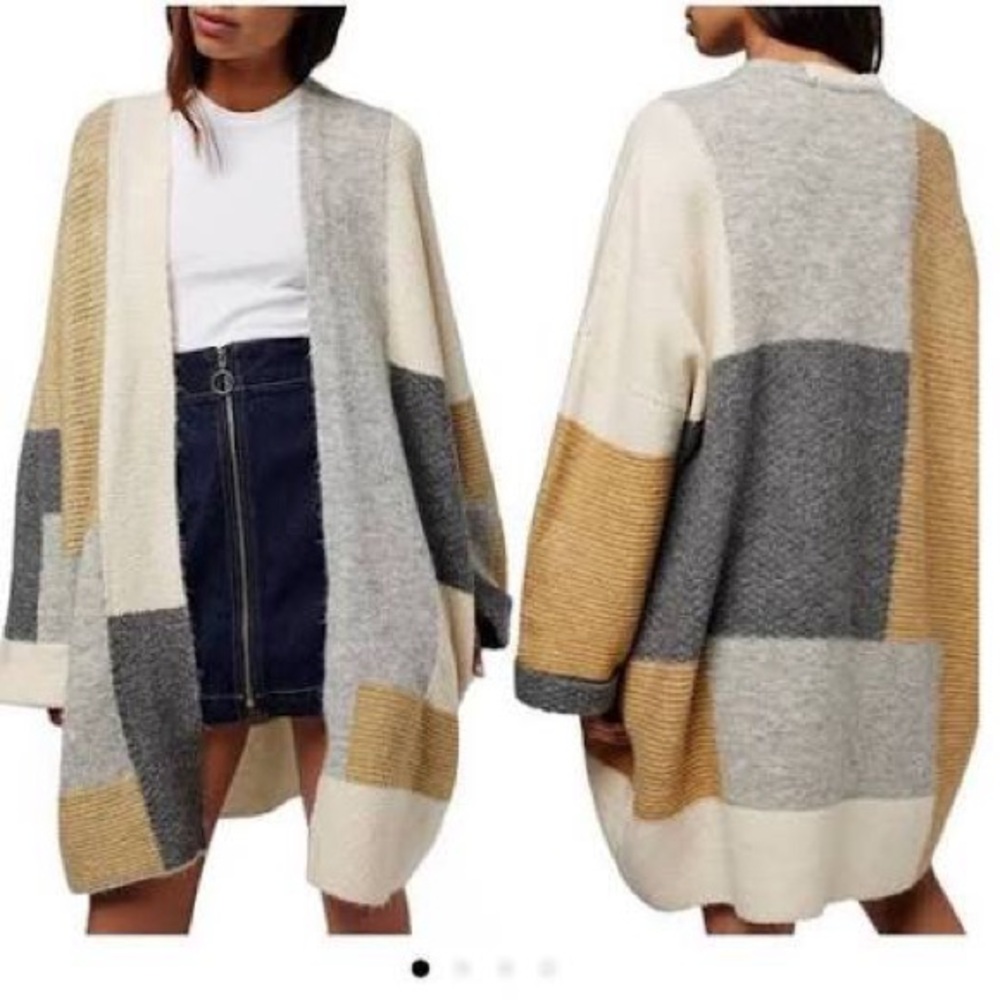 Topshop Patchwork Oversize Open Cardigan Grey Mul… - image 1